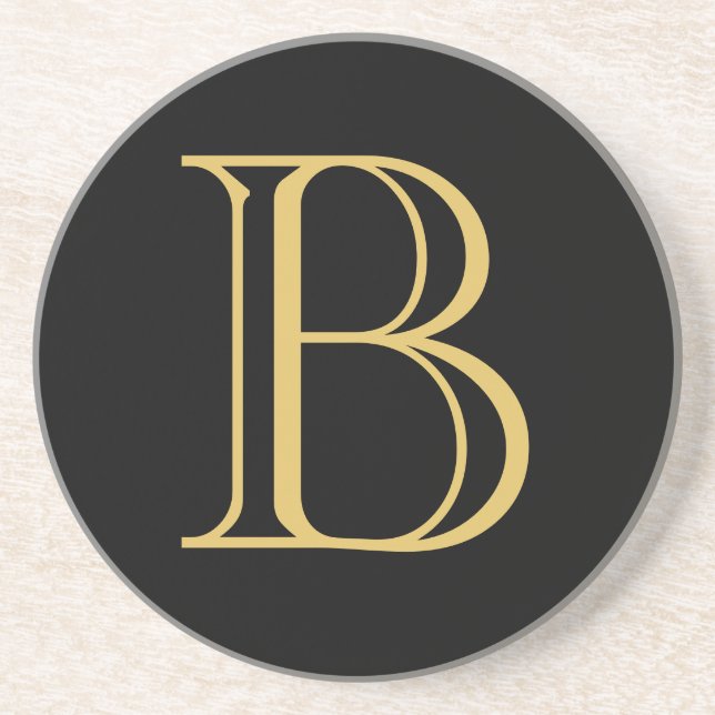 Porta-copos Caligrafia Profissional de Monograma Dourado Preto (Frente)