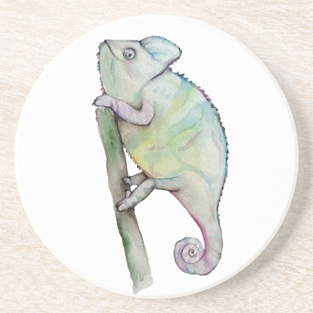 Porta-copos Camaleão-de-açúcar, pintado em aquarela (Frente)