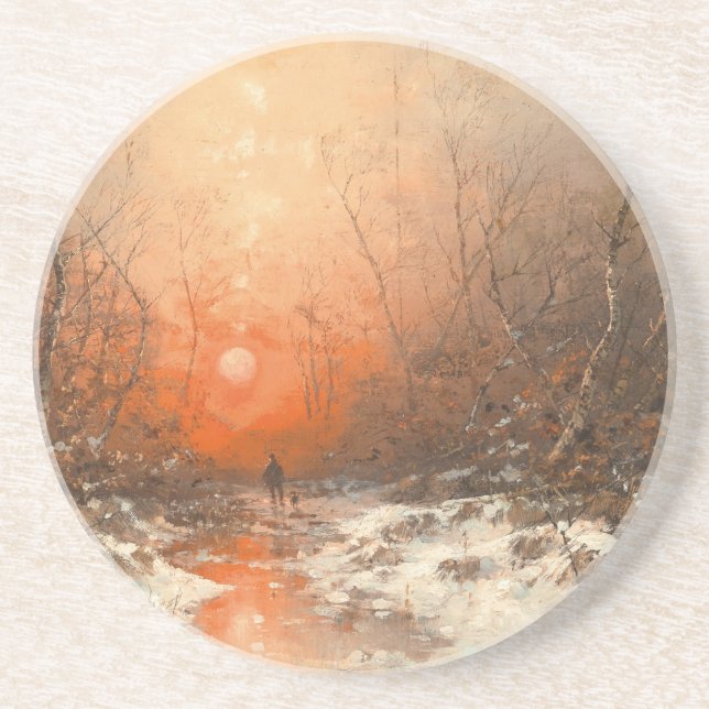 Porta-copos Caminho da Floresta com Caçador no Sunset (Frente)