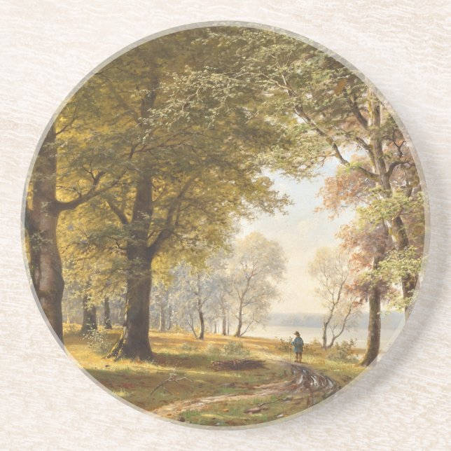 Porta-copos Caminho da Floresta com Hiker no outono (Frente)