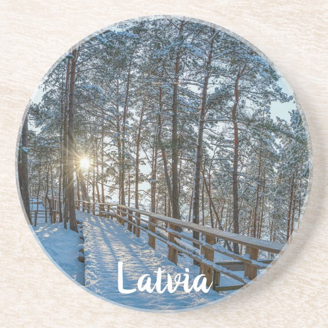 Porta-copos Caminho de madeira através da floresta de inverno  (Frente)