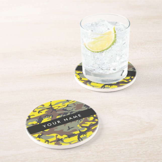 Porta-copos Camuflagem amarela e castanha Seu nome Personaliza (Lateral)
