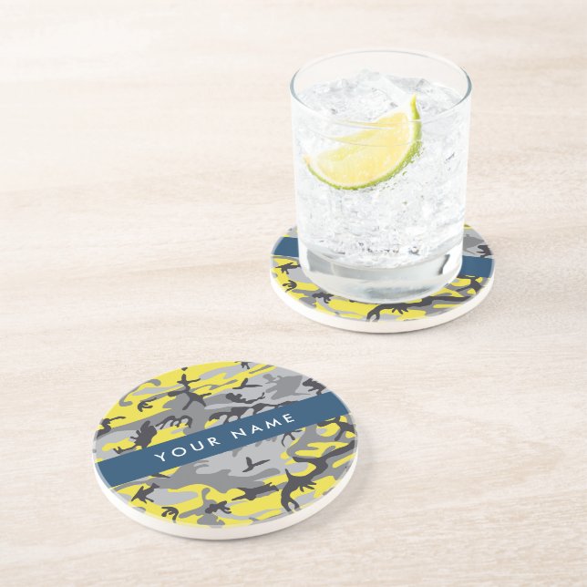 Porta-copos Camuflagem Amarela e Cinza Seu nome Personaliza (Lateral)