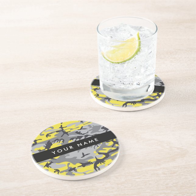 Porta-copos Camuflagem Amarela e Cinza Seu nome Personaliza (Lateral)