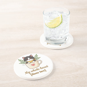Porta-copos Caneca Personalizada com Gato Preto Fofo em Xícara