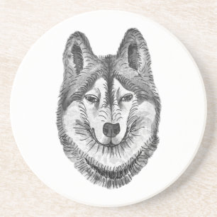 Porta-copos Cão Husky Siberiano em tinta preta e branca e aqua
