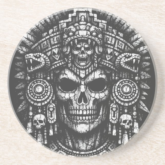 Porta-copos Capacete de Caveira Asteca por BurnsInHell (Frente)