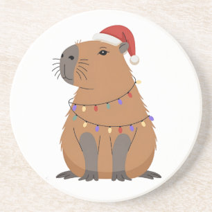 Porta-copos Capivara de Natal com Chapéu de Papai Noel Luzes d