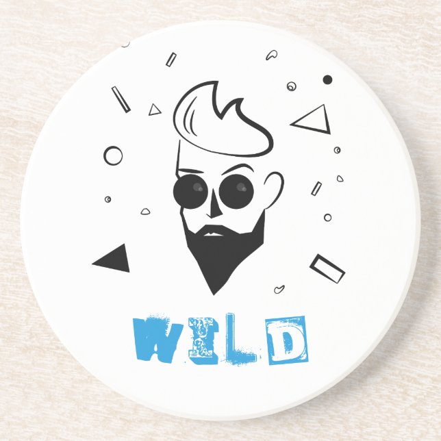 Porta-copos Cara selvagem - Homem esboçado em preto, branco e  (Frente)