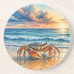 Porta-copos Caranguejo Costeiro em Aquarela na Praia Arenosa