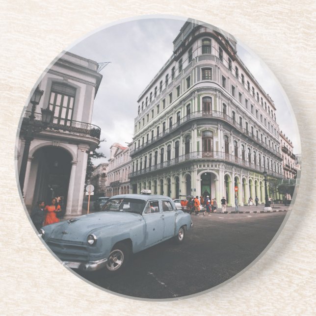 Porta-copos Carro vintage Clássico Azul Cityscape (Frente)