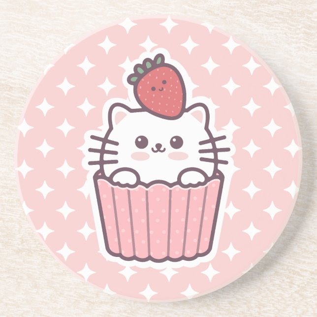 Porta-copos Cartografia de Cupcake de Gato de Morango Cute Kaw (Frente)