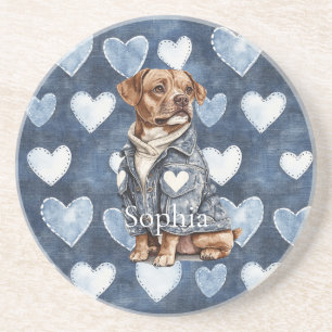 Porta-copos Casaco de jeans azul corações cachorro