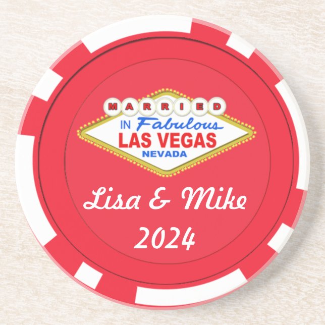 Porta-copos Casados em Las Vegas Chip Coaster-Texto Editável (Frente)