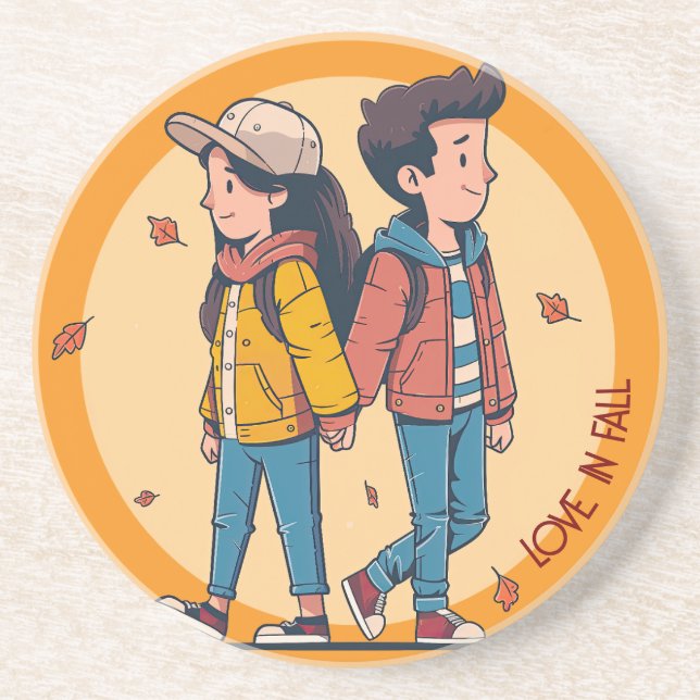 Porta-copos Casal com as mãos caminhando juntas no outono (Frente)