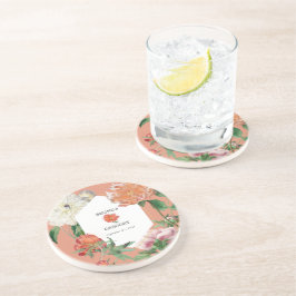 Porta-copos Casamento de Flores de Pêonias Rosa-Pêssegos-Pinhe