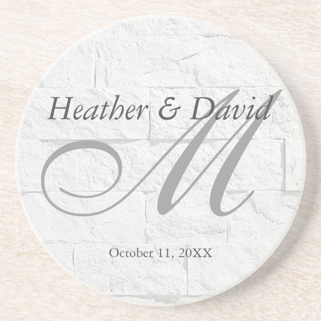 Porta-copos Casamento de Monograma de Script de Parede Brick (Frente)