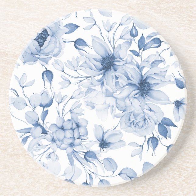 Porta-copos Casamento Floral Azul Elegante (Frente)