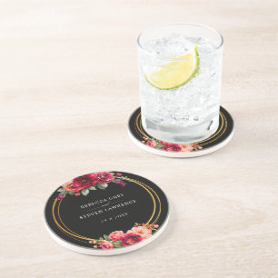 Porta-copos Casamento floral preto vermelho-chic