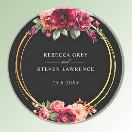 Porta-copos Casamento floral preto vermelho-chic