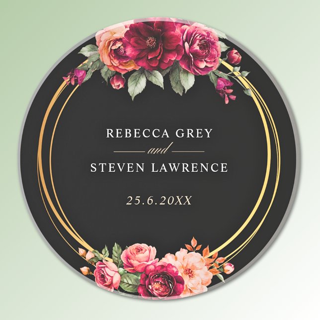 Porta-copos Casamento floral preto vermelho-chic (Criador carregado)