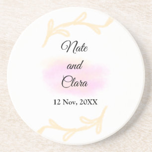 Porta-copos Casamento pintado à mão com aquarela bege rosa sim