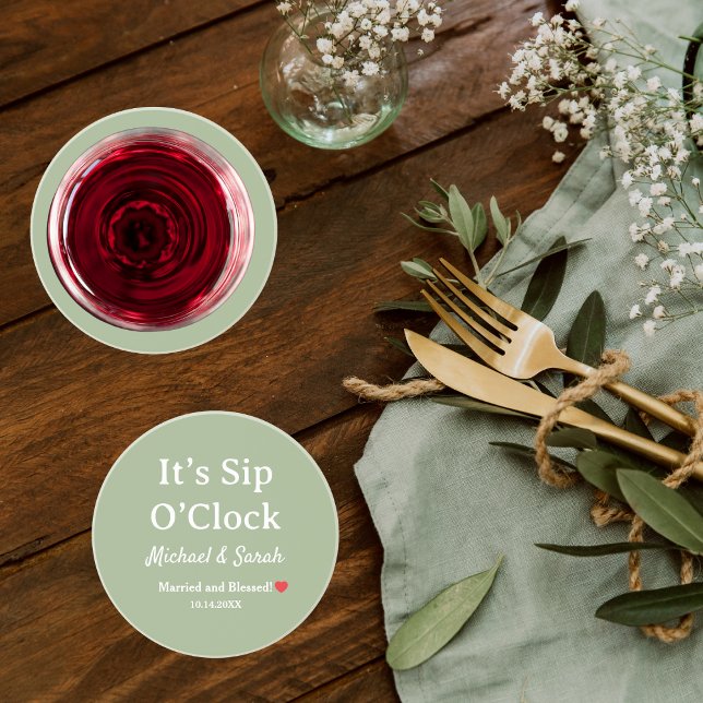 Porta-copos Casamento Rústico Sage Verde É Hora de Beber Perso (Criador carregado)