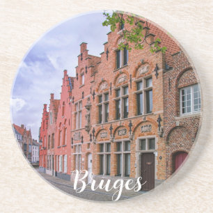 Porta-copos Casas medievais de tijolos coloridos em Bruges, Bé