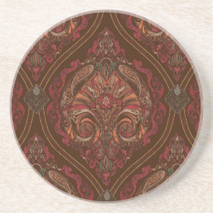 Porta-copos Castanho Vintage Paisley Mandala Apoio Redondo - B