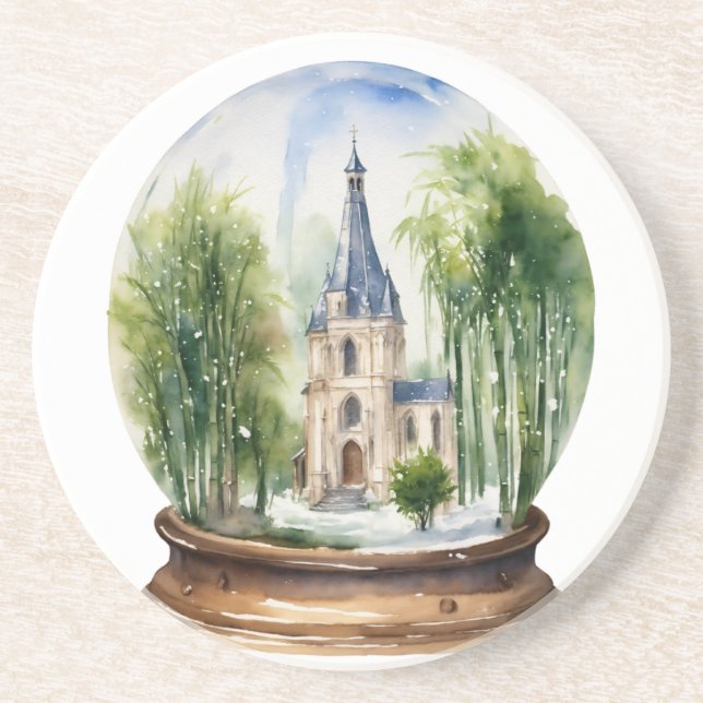 Porta-copos Catedral de Watercolor Snowglobe (Frente)