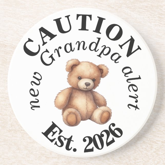 Porta-copos CAUTION new Grandpa alert- Teddy Baby Announcement (Frente)