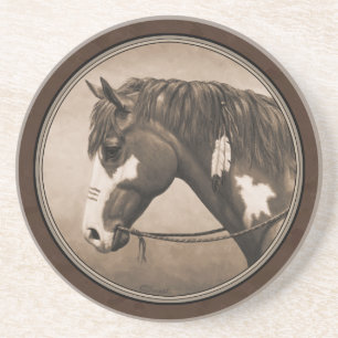Porta-copos Cavalo da Guerra do Pinto Nativo Americano na Sépi