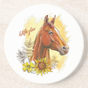 Porta-copos Cavalo de desenho manual elegante com plantas e fl