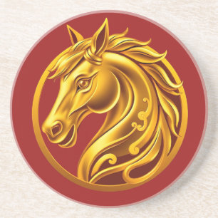 Porta-copos Cavalo Dourado-Vermelho e Dourado-Ano Novo Chinês