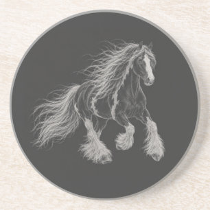 Porta-copos Cavalo Majestoso Gypsy Vanner em Pedra de Arte de