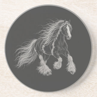 Porta-copos Cavalo Majestoso Gypsy Vanner em Pedra de Arte de 