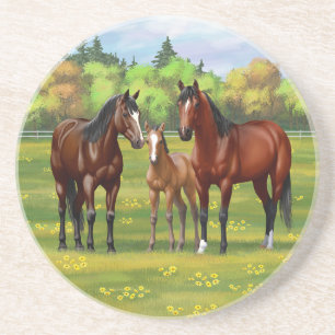 Porta-copos Cavalos De Quarto De Baía De Brown Em Pastagem De