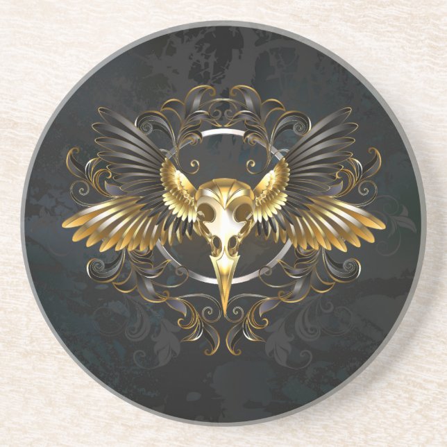 Porta-copos Caveira de ouro sobre fundo preto (Frente)