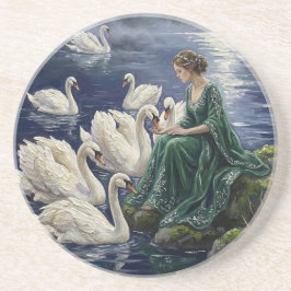 Porta-copos Celtic Swans Moonlit Lake Night Fantasy Art