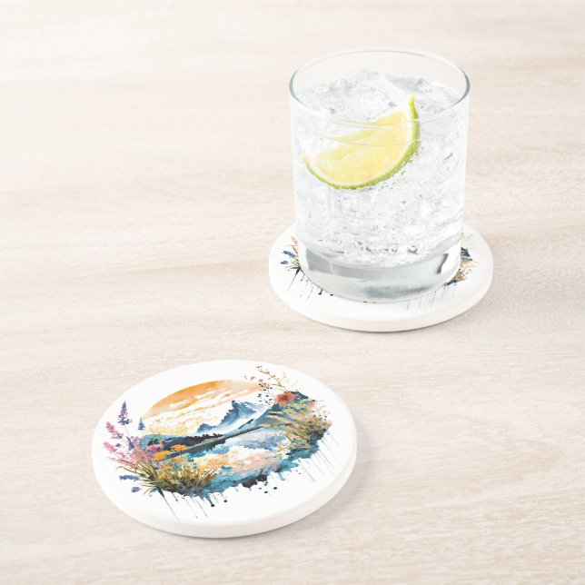 Porta-copos Cena de montanha de Aquarela (Lateral)