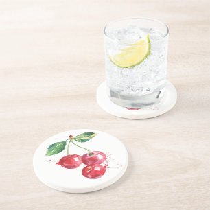 Porta-copos Cerejas de Fruta em Cherries Watercolor Kitchen Sa