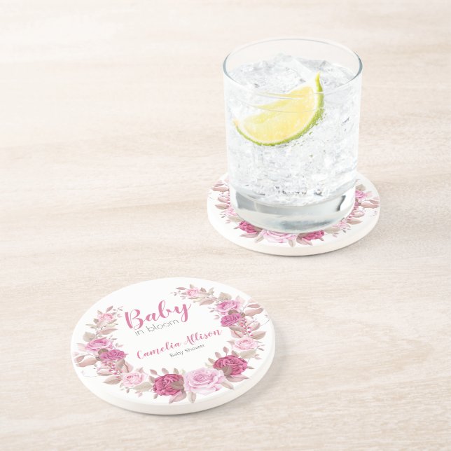 Porta-copos Chá de fraldas Floral Rosa Elegante (Lateral)