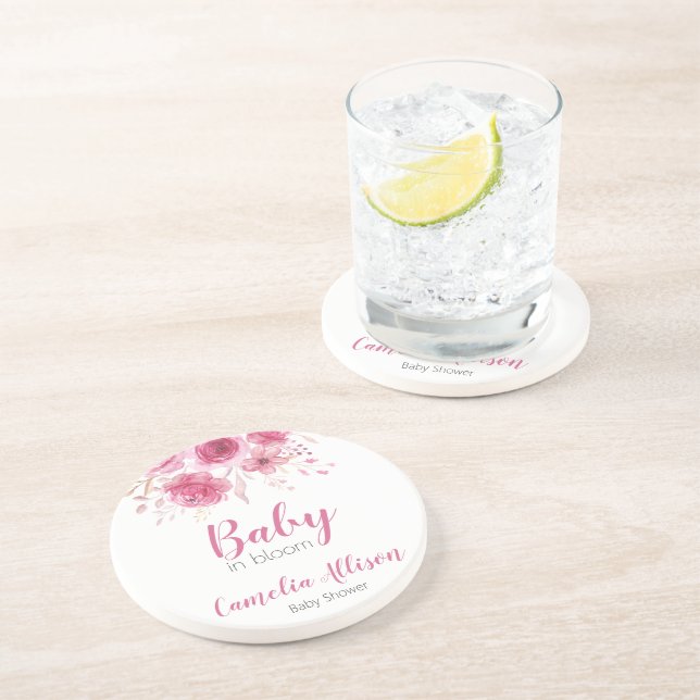 Porta-copos Chá de fraldas Floral Rosa Elegante (Lateral)