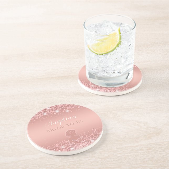 Porta-copos Chá de Noiva Elegante Rosa Dourado Luxo Brilho (Lateral)