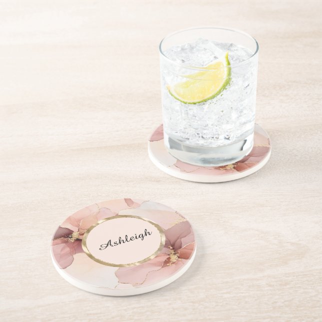 Porta-copos Chá de Noiva Floral Rosa Bege Romântico a Ouro (Lateral)