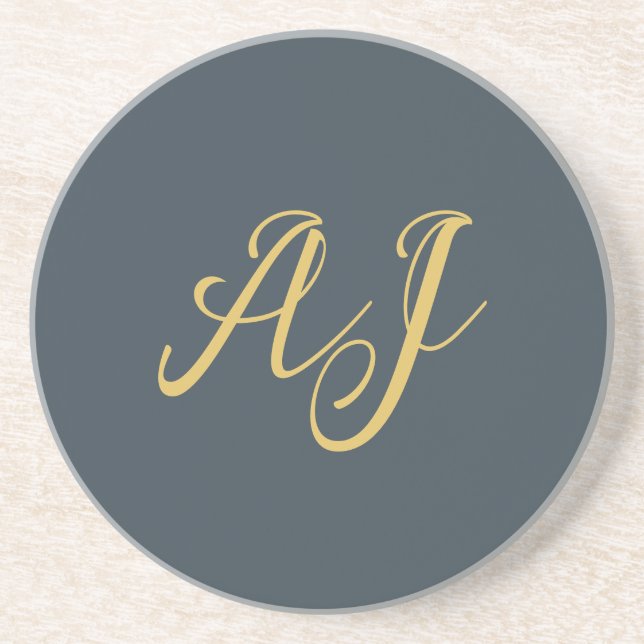 Porta-copos Charcoal Gold Color Monogram Professional Initial (Frente)