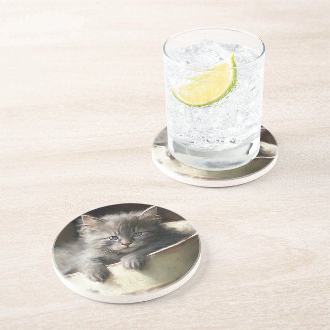 Porta-copos Cheio balde De Joy Doce Cinza Kitten (Lateral)