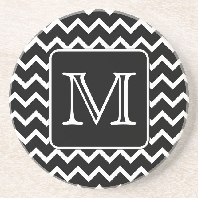 Porta-copos Chevron preto e branco com monograma feito sob (Frente)