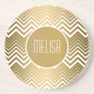 Porta-copos Chevron Zigzag Branco E Dourado Monograma