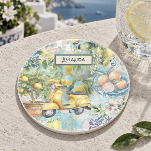 Porta-copos Chique colagem floral cítrica siciliana azul turqu